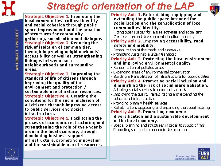 Strategic orientation of the LAP Strategic Objective 1. Promoting the local communities’ cultural identity
