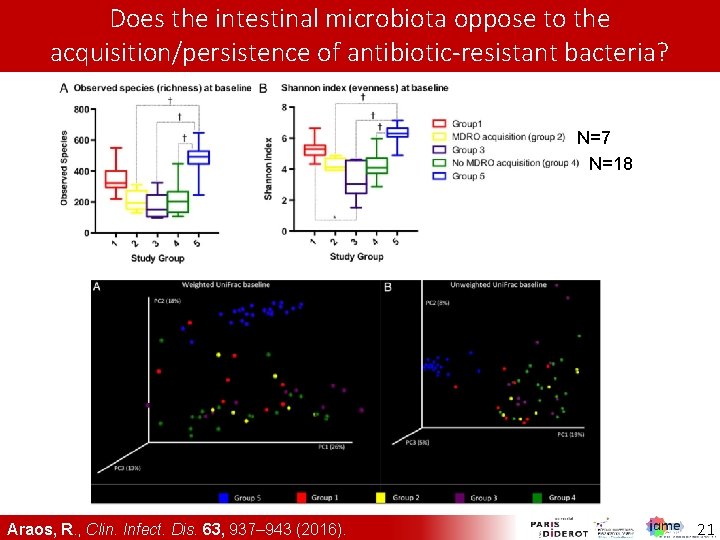 Does the intestinal microbiota oppose to the acquisition/persistence of antibiotic-resistant bacteria? N=7 N=18 Araos,