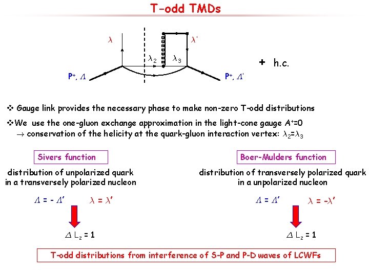 T-odd TMDs ¸ ¸’ ¸ 2 P+ , ¤ ¸ 3 P+, ¤’ +