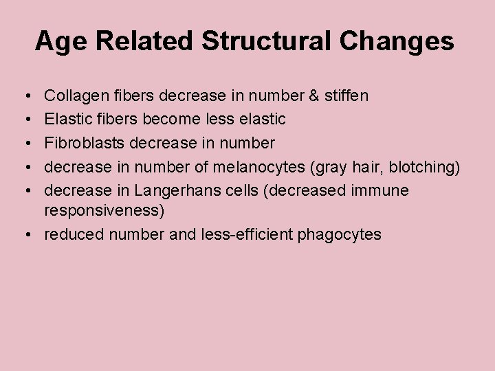 Age Related Structural Changes • • • Collagen fibers decrease in number & stiffen