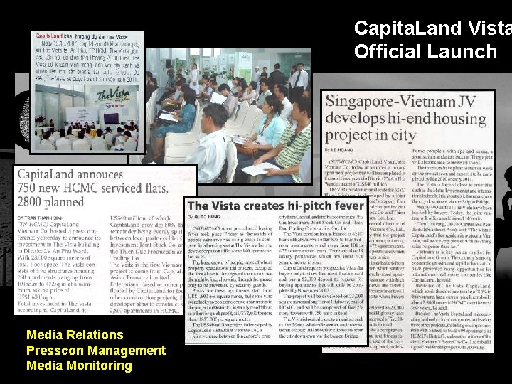 Capita. Land Vista Official Launch Integrated BTL Marketing Communications Media Relations Presscon Management Media