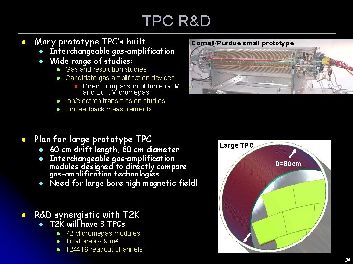 TPC R&D l Many prototype TPC’s built l l Interchangeable gas-amplification Wide range of