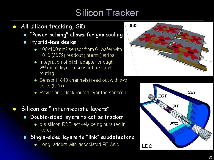 Silicon Tracker l All silicon tracking, Si. D l l “Power-pulsing” allows for gas