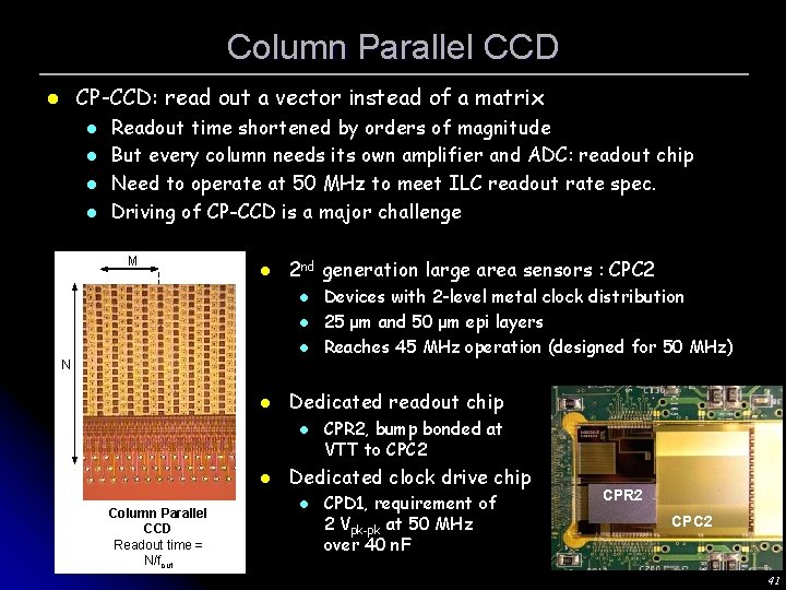 Column Parallel CCD CP-CCD: read out a vector instead of a matrix l l