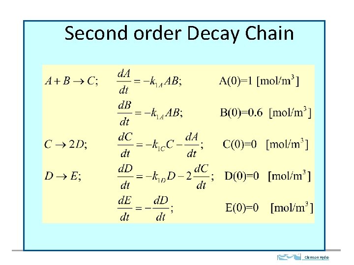 Second order Decay Chain Clemson Hydro 