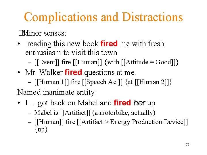 Complications and Distractions � Minor senses: • reading this new book fired me with