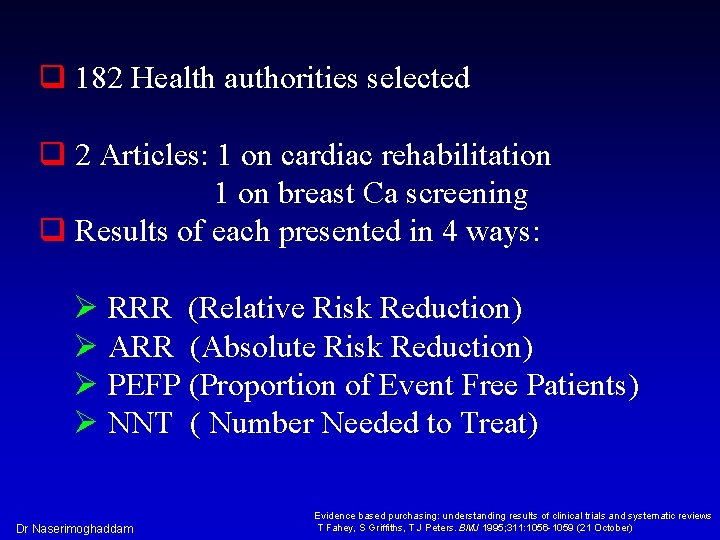 q 182 Health authorities selected q 2 Articles: 1 on cardiac rehabilitation 1 on