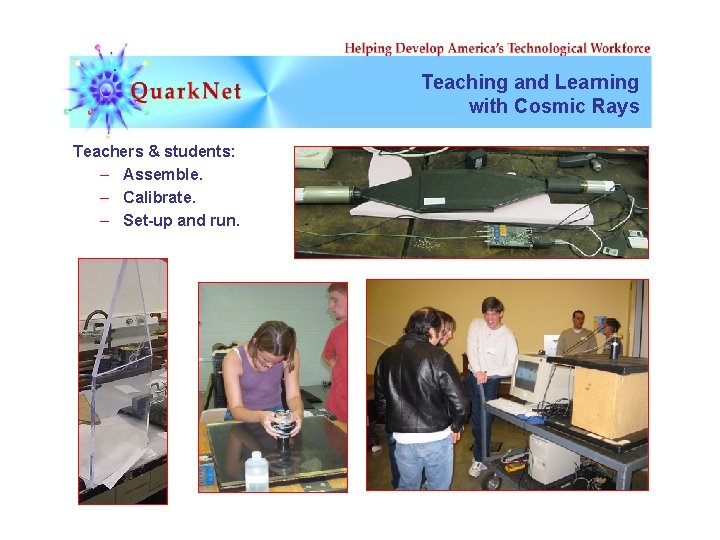 Teaching and Learning with Cosmic Rays Teachers & students: – Assemble. – Calibrate. –