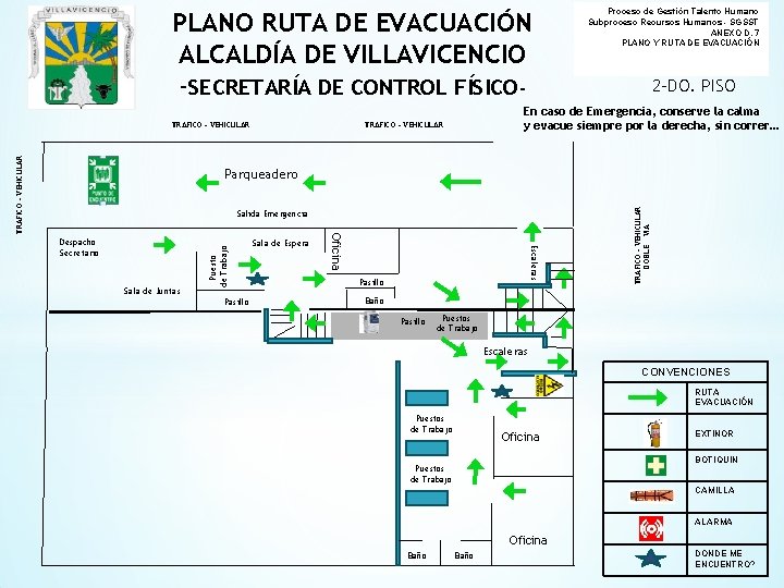 PLANO RUTA DE EVACUACIÓN ALCALDÍA DE VILLAVICENCIO -SECRETARÍA DE CONTROL FÍSICOTRAFICO – VEHICULAR Proceso