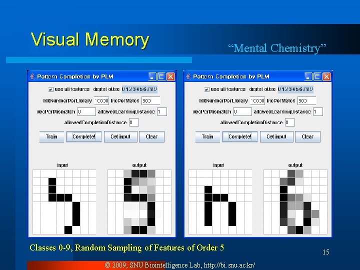 Visual Memory “Mental Chemistry” Classes 0 -9, Random Sampling of Features of Order 5