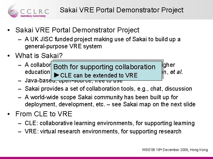 Sakai VRE Portal Demonstrator Project • Sakai VRE Portal Demonstrator Project – A UK