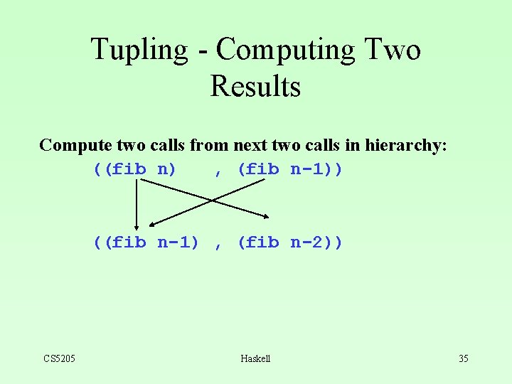 Tupling - Computing Two Results Compute two calls from next two calls in hierarchy: