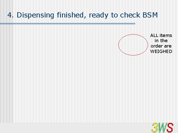 4. Dispensing finished, ready to check BSM ALL items in the order are WEIGHED