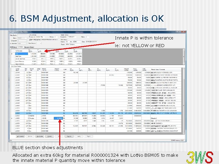 6. BSM Adjustment, allocation is OK Innate P is within tolerance ie: not YELLOW