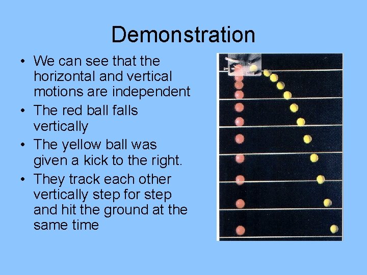 Demonstration • We can see that the horizontal and vertical motions are independent •