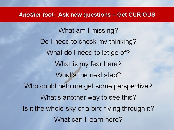 Ask new questions – Get CURIOUS Another tool: Ask new questions – Get CURIOUS