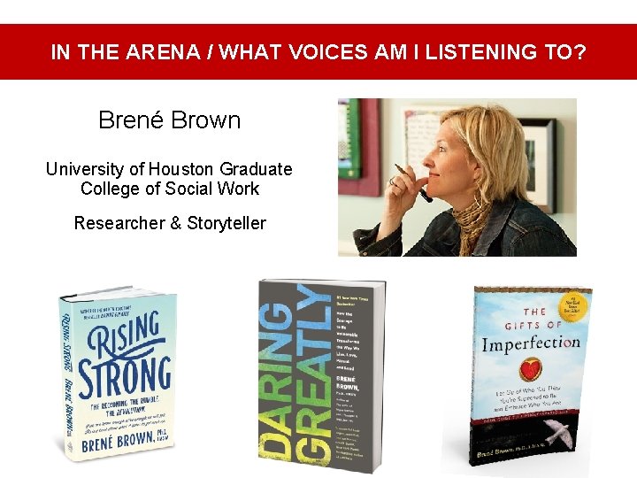 IN THE ARENA / WHAT VOICES AM I LISTENING TO? Brené Brown University of