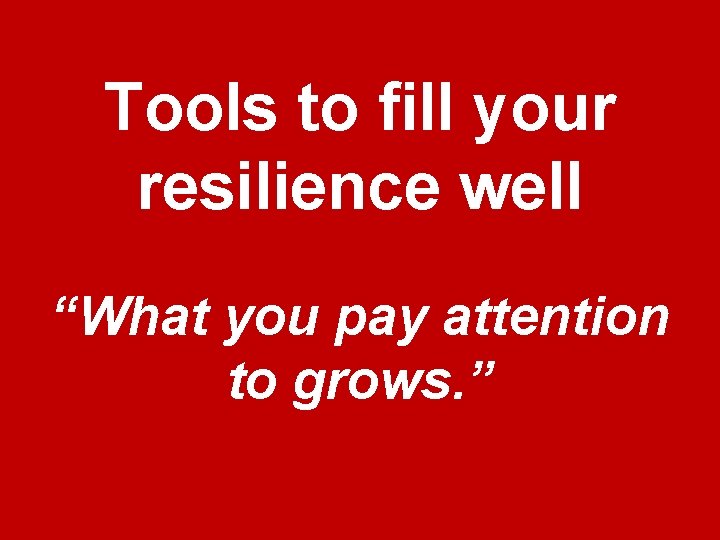 Tools to fill your resilience well “What you pay attention to grows. ” 