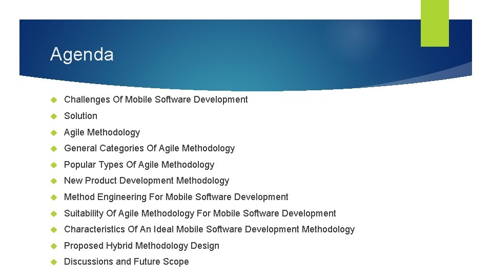 Agenda Challenges Of Mobile Software Development Solution Agile Methodology General Categories Of Agile Methodology
