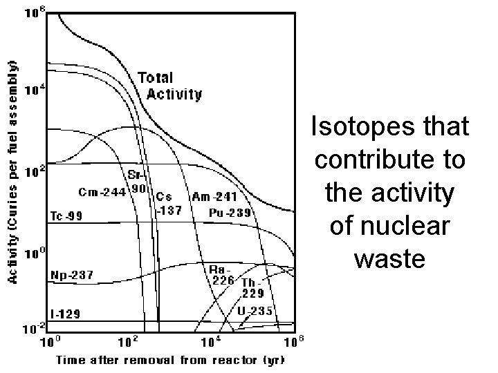 Isotopes that contribute to the activity of nuclear waste 