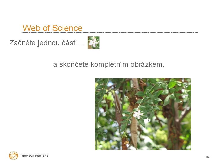 Web of Science Začněte jednou částí… a skončete kompletním obrázkem. 32 