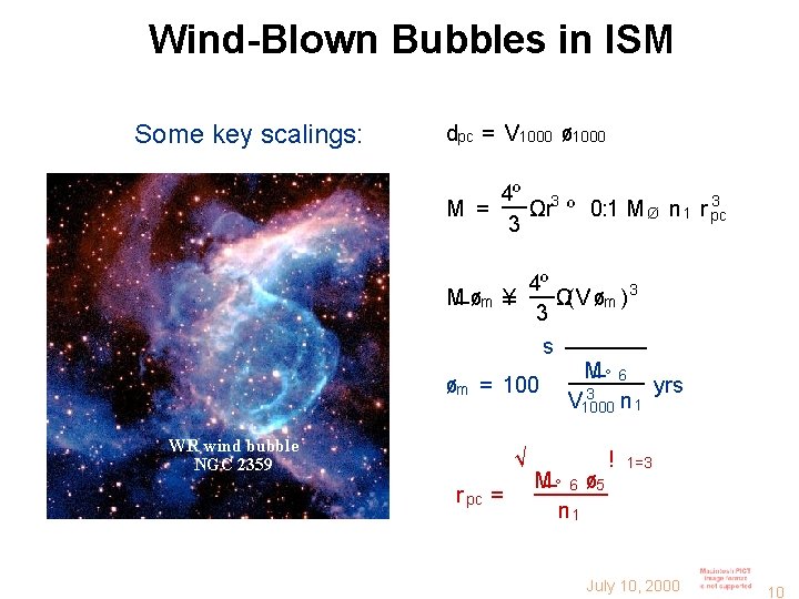 Wind-Blown Bubbles in ISM Some key scalings: dpc = V 1000 ø 1000 M