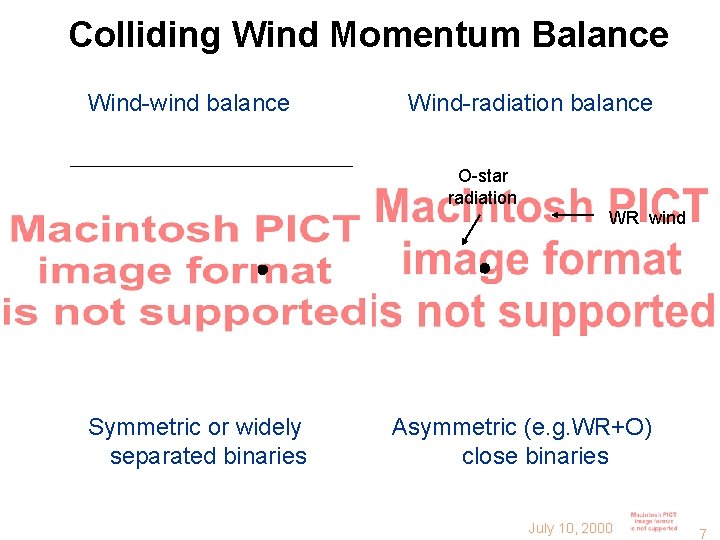 Colliding Wind Momentum Balance Wind-wind balance Wind-radiation balance O-star radiation WR wind Symmetric or