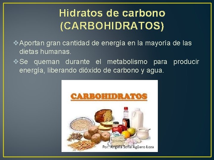 Hidratos de carbono (CARBOHIDRATOS) v. Aportan gran cantidad de energía en la mayoría de