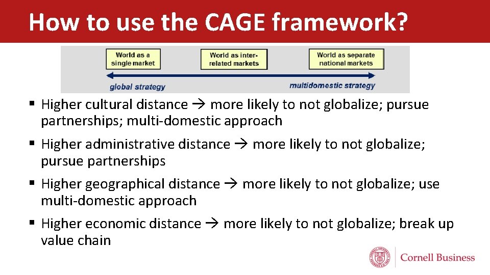 How to use the CAGE framework? § Higher cultural distance more likely to not