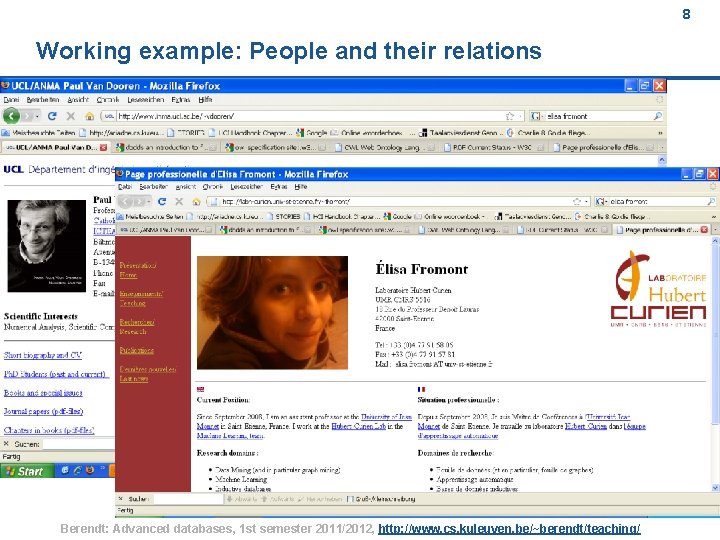 8 Working example: People and their relations Berendt: Advanced databases, 1 st semester 2011/2012,