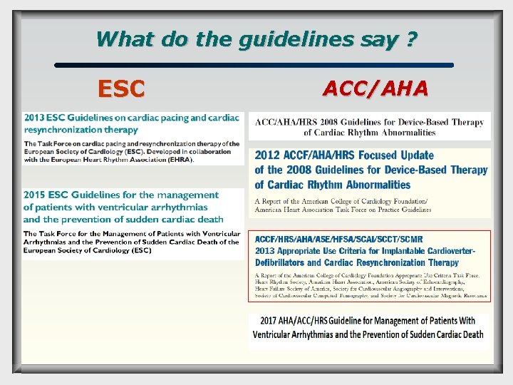 What do the guidelines say ? ESC ACC/AHA 