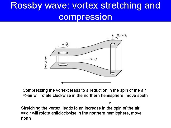 Rossby wave: vortex stretching and compression Compressing the vortex: leads to a reduction in Rossby wave: vortex stretching and compression Compressing the vortex: leads to a reduction in
