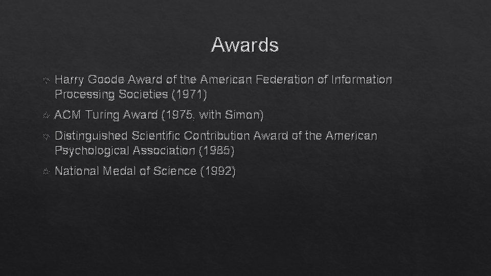 Awards Harry Goode Award of the American Federation of Information Processing Societies (1971) ACM