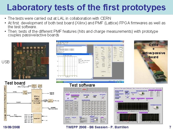 Laboratory tests of the first prototypes • The tests were carried out at LAL
