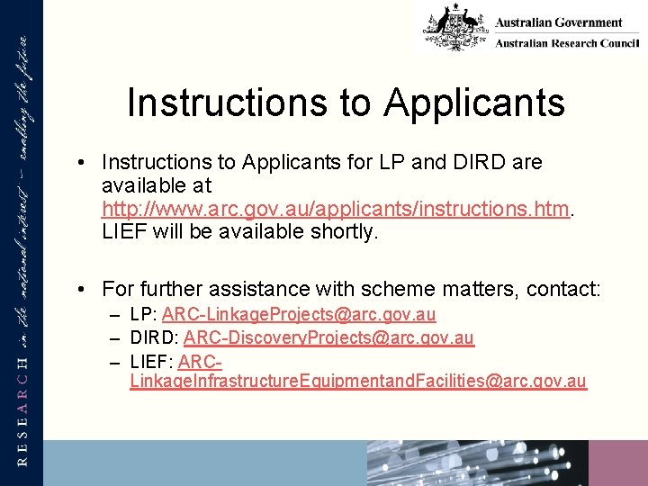 Instructions to Applicants • Instructions to Applicants for LP and DIRD are available at