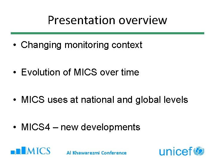 Presentation overview • Changing monitoring context • Evolution of MICS over time • MICS