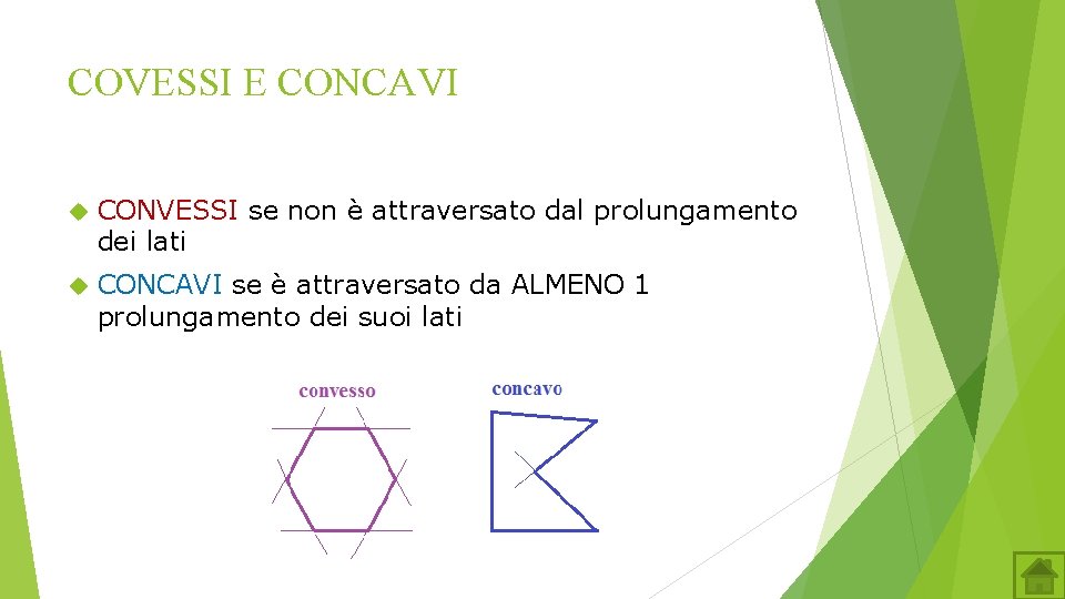 COVESSI E CONCAVI CONVESSI se non è attraversato dal prolungamento dei lati CONCAVI se COVESSI E CONCAVI CONVESSI se non è attraversato dal prolungamento dei lati CONCAVI se