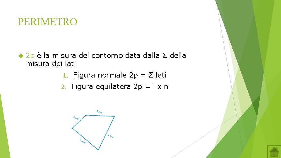 PERIMETRO 2 p è la misura del contorno data dalla Σ della misura dei