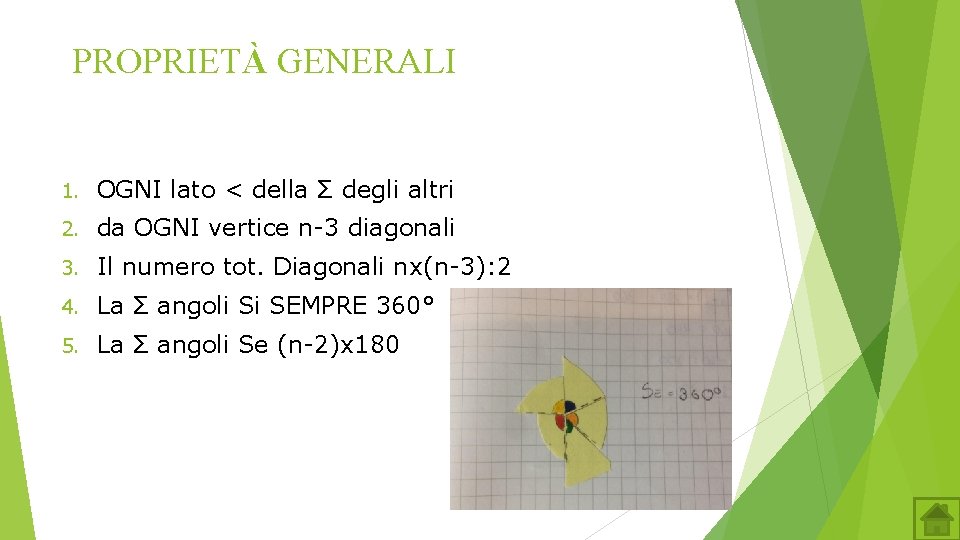 PROPRIETÀ GENERALI 1. OGNI lato < della Σ degli altri 2. da OGNI vertice PROPRIETÀ GENERALI 1. OGNI lato < della Σ degli altri 2. da OGNI vertice
