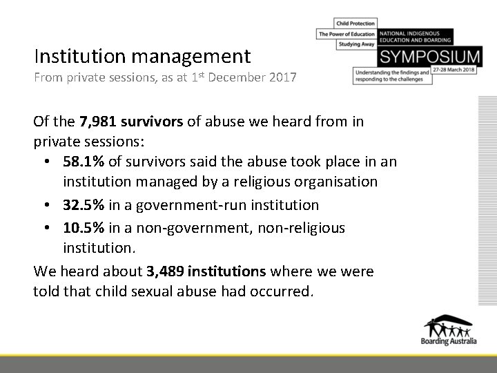 Institution management From private sessions, as at 1 st December 2017 Of the 7,