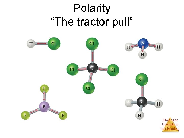 Polarity “The tractor pull” Molecular Geometries and Bonding 