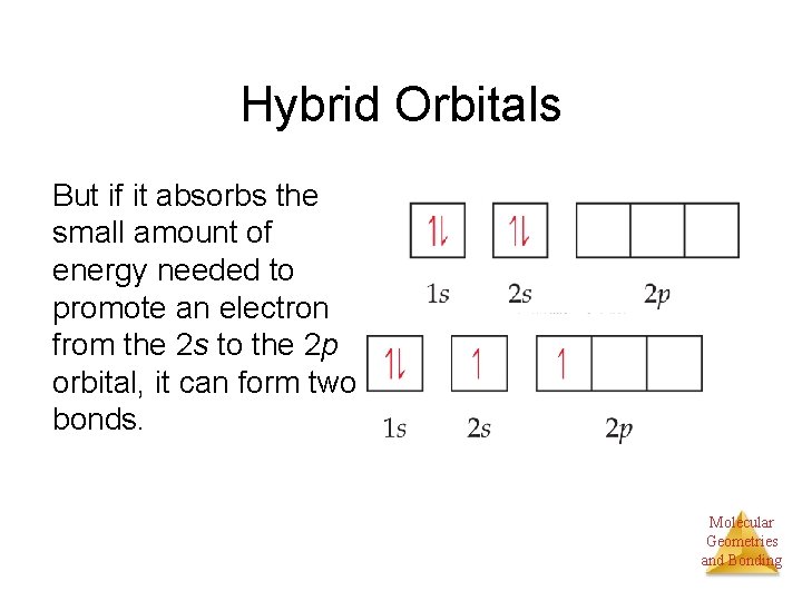 Hybrid Orbitals But if it absorbs the small amount of energy needed to promote