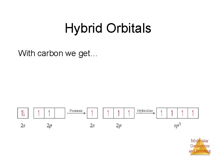 Hybrid Orbitals With carbon we get… Molecular Geometries and Bonding 