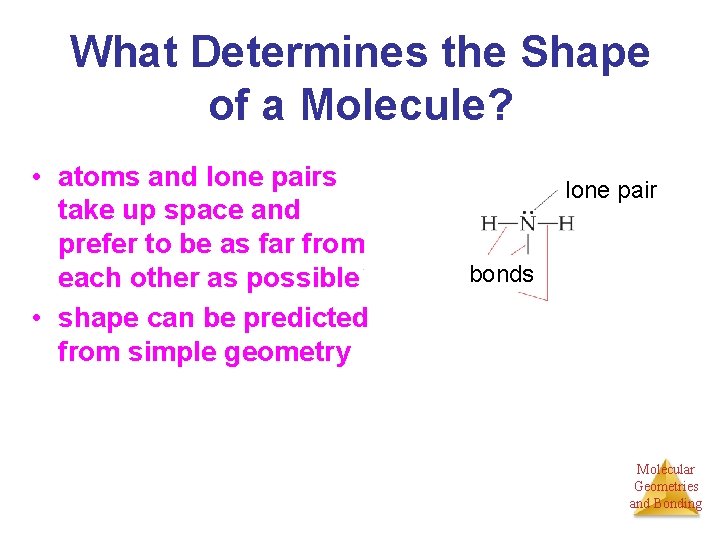 What Determines the Shape of a Molecule? • atoms and lone pairs take up