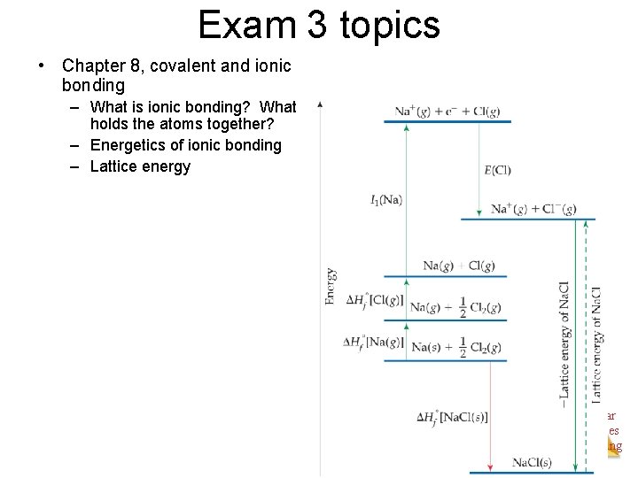 Exam 3 topics • Chapter 8, covalent and ionic bonding – What is ionic