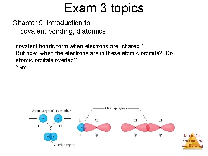 Exam 3 topics Chapter 9, introduction to covalent bonding, diatomics covalent bonds form when