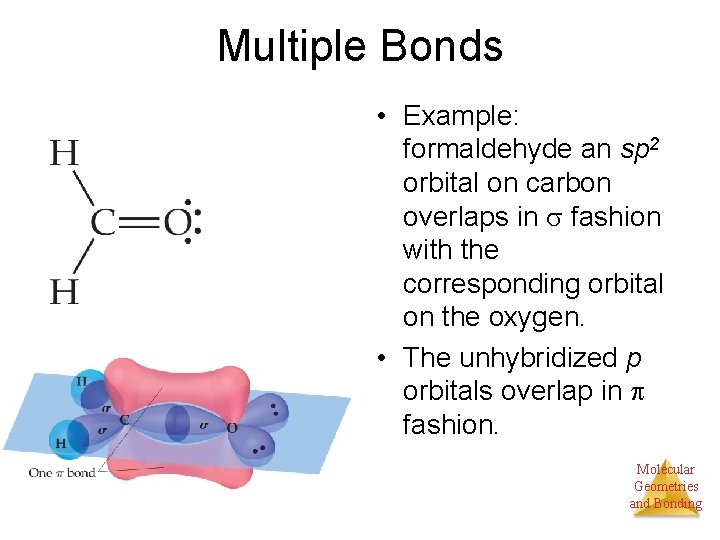 Multiple Bonds • Example: formaldehyde an sp 2 orbital on carbon overlaps in fashion