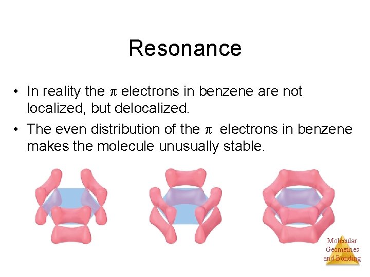 Resonance • In reality the electrons in benzene are not localized, but delocalized. •