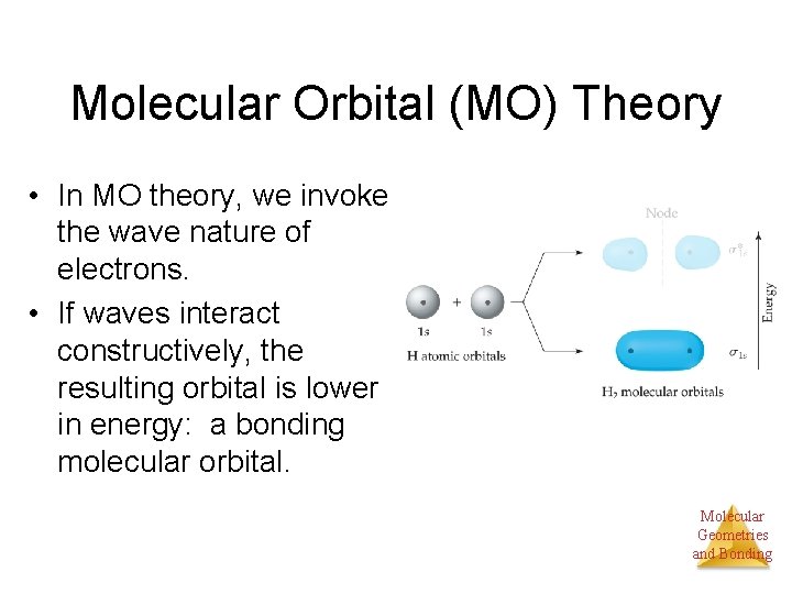 Molecular Orbital (MO) Theory • In MO theory, we invoke the wave nature of