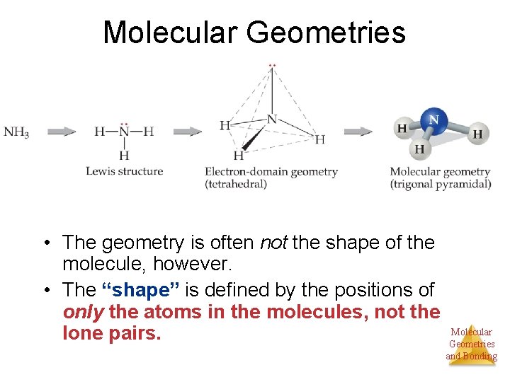 Molecular Geometries • The geometry is often not the shape of the molecule, however.